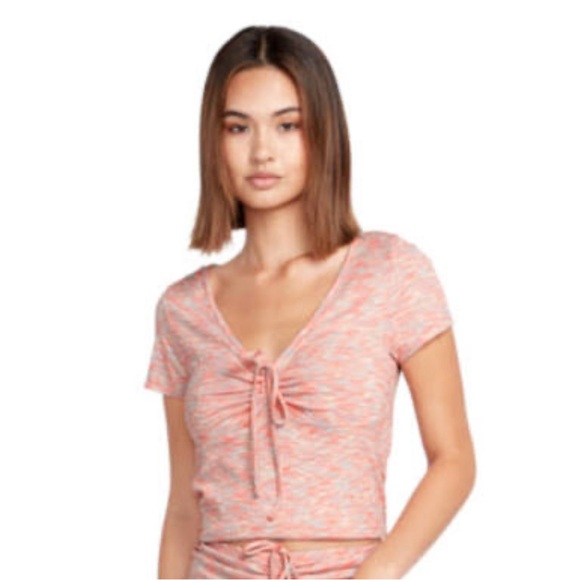 Volcom Women's Pink Tie-Front Top - Picture 1 of 6